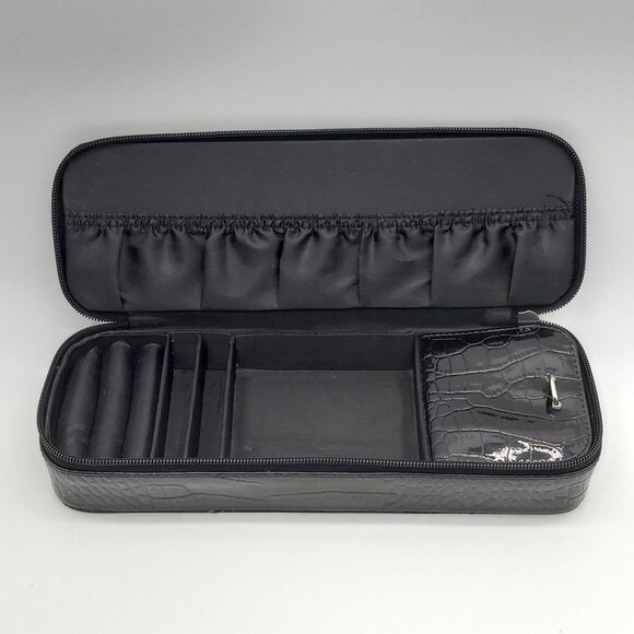 Liz Claiborne Black Faux Croc Jewelry Travel Bag Pouch Organizer Zipper - Picture 11 of 11